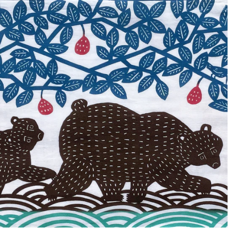 Tenugui Familia de oso. Kata Kata