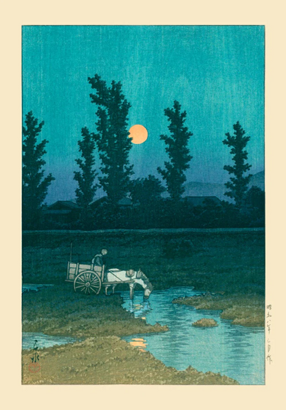 Póster A1 Evening moon of Nakanoshima in Sapporo. KAWASE HASUI