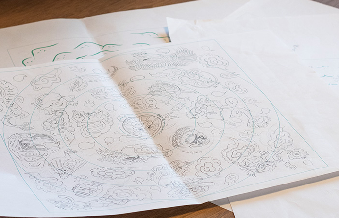 Furoshiki 70cm Yōkai Hyakki Yakō. Musubi x COCHAE